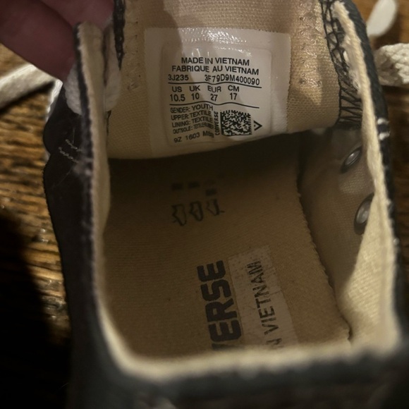 Black converse low tops. Youth size 10.5. Gently used. Laced. All stars. - Picture 6 of 6